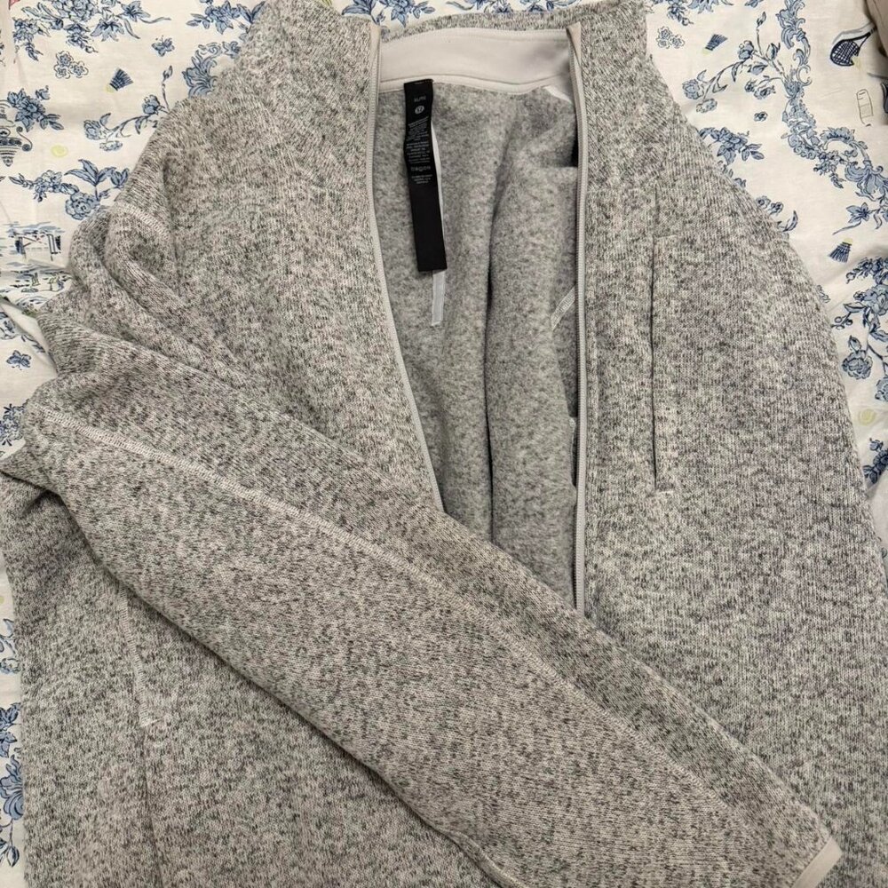Lululemon Sojourn Fleece-Lined Knit Jacket size men's XL like new grey and white